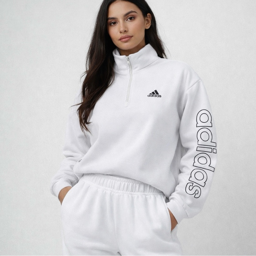 Adidas White Logo Quarter-Zip Sweatshirt
